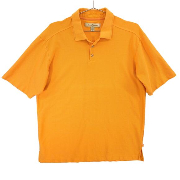 Tommy Bahama Polo Mens Large Orange Silk Blend Ribbed Casual Short Sleeve Shirt - Picture 1 of 10